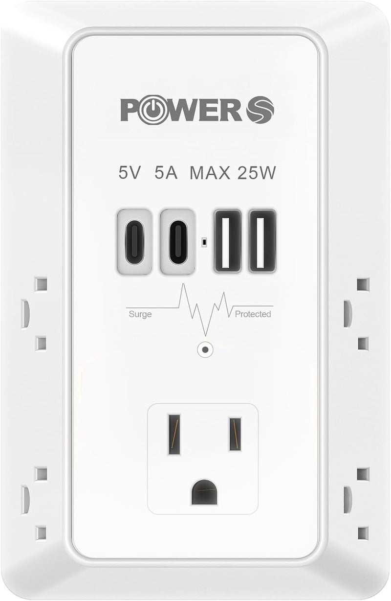 POWERS Electrical Outlet Extender with USB Ports (2C2A), Snug Wall Outlet, Surge Protector, Wall Plug Adapter for Multiple Devices, Wall Socket Expander - Image 1